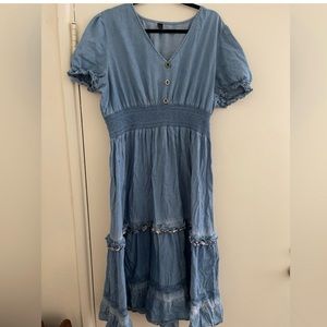 Lapis chambray tiered maxi dress prairie boho western  3x blue